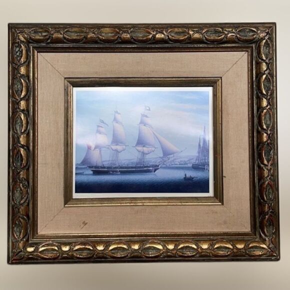 Robert Salmon A Frigate of the Baltic Fleet off Greenock Print Matted & Framed - Picture 1 of 16